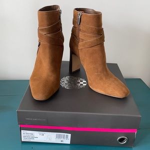 Vince Camuto Sestina Harness Square Toe Bootie - Brown Suede - Size 7.5